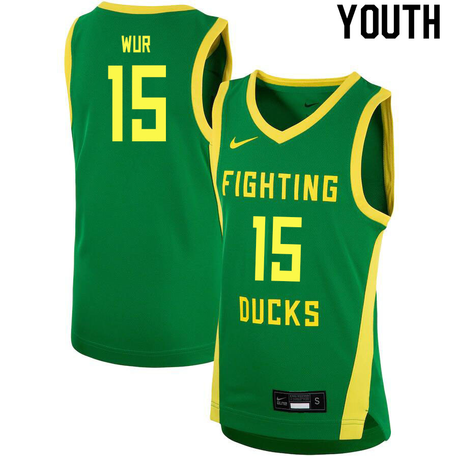 Youth # #15 Lok Wur Oregon Ducks College Basketball Jerseys Sale-Green - Click Image to Close